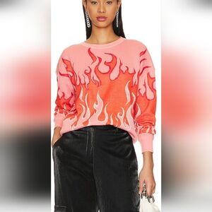 Aqua Blues Flame Pattern Orange and Red Sweater Size M